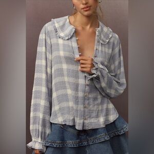 Pilcro Blue and Cream Plaid Blouse